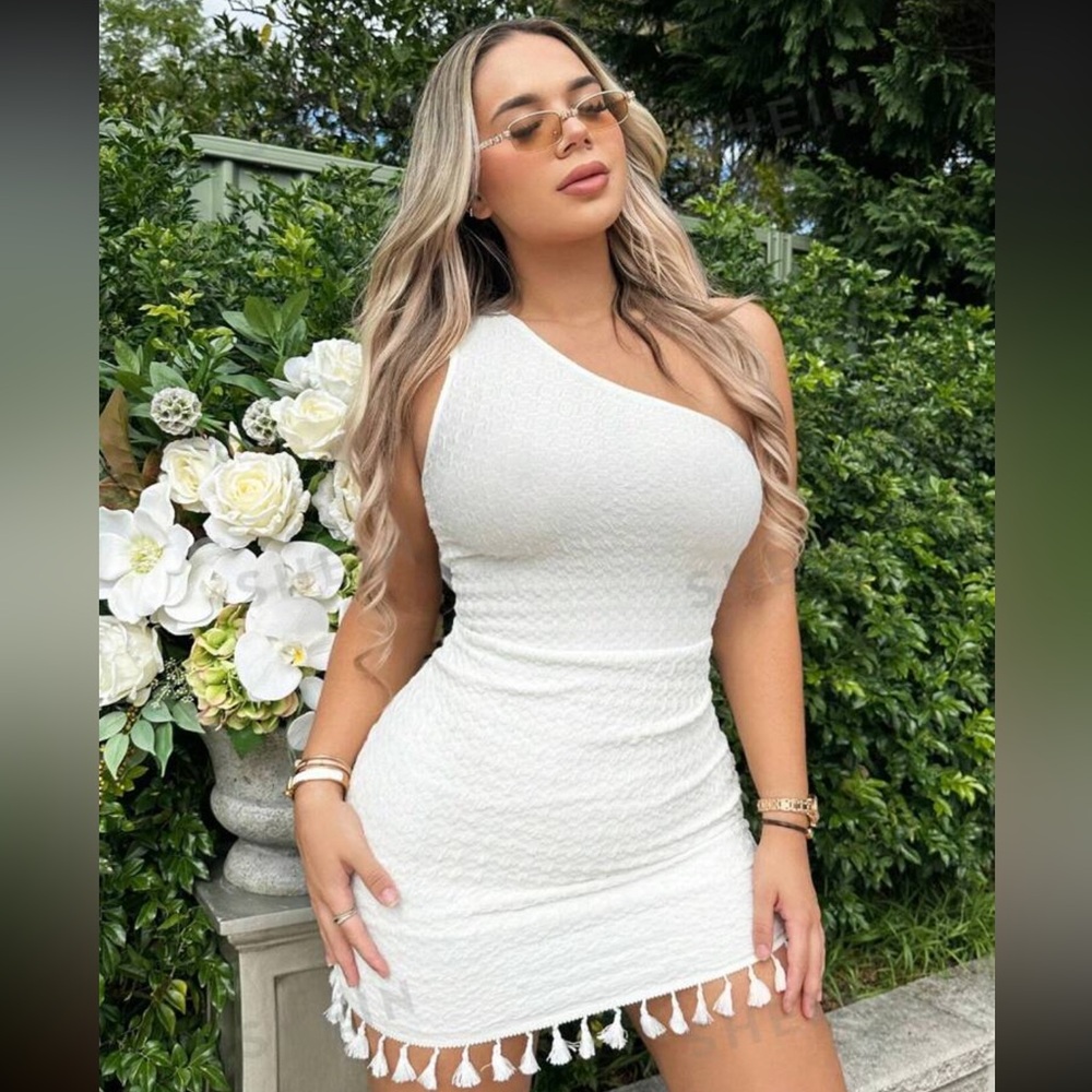 SHEIN One Shoulder Tassel Hem Bodycon Dress For Summer